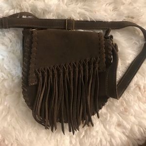 Leather fringe small dark brown crossbody bag